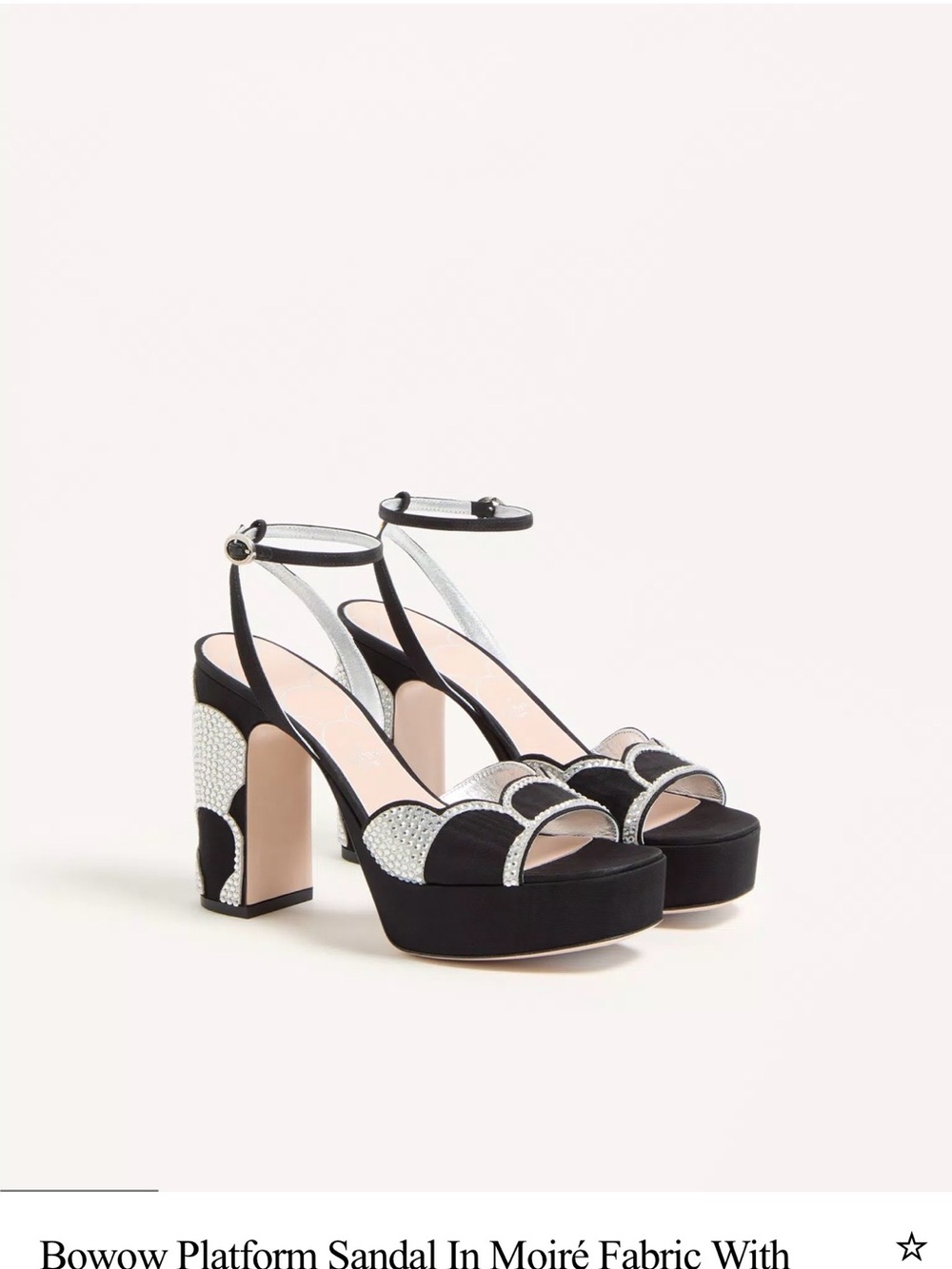 Valentino Garavani Black and Silver Platform Ankle-Strap Sandals